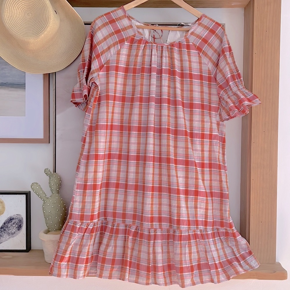 Madewell Plaid Farmhouse Short Sleeve Mini Dress, Size S, NWT